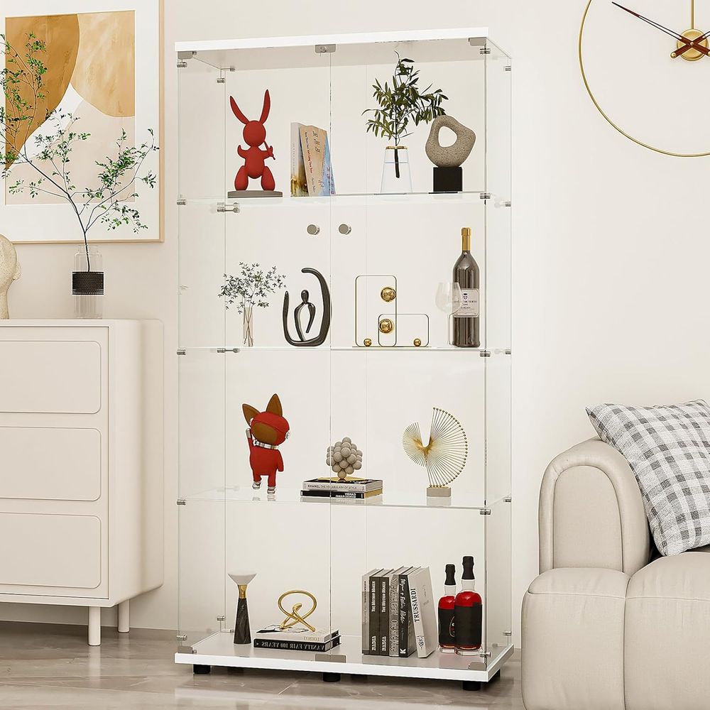 Glass Cabinet Display - Quick-Install Glass Door Lockable Display Cabinet,