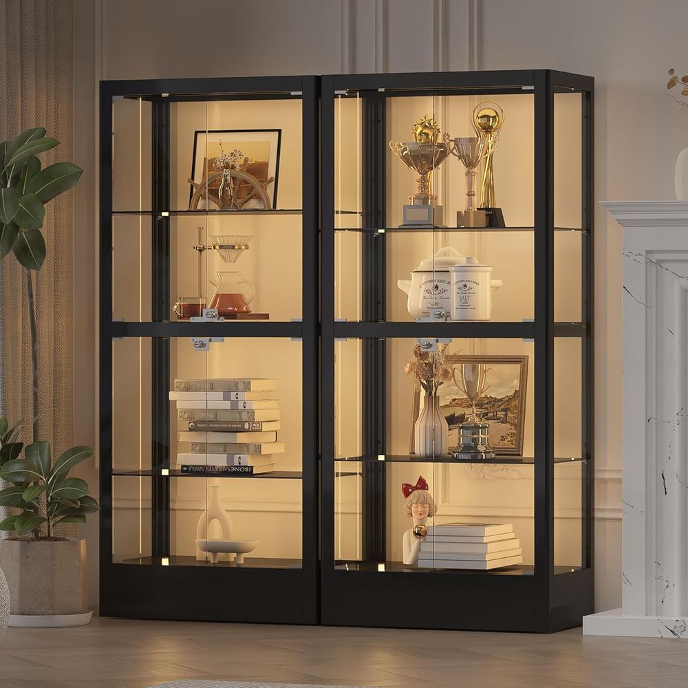 Glass Cabinet Display - 4-Sided Lockable Glass Display Cabinet with