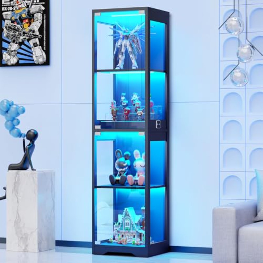 Glass Cabinet Display - 4-Tier Glass Display Cabinet with Adjustable
