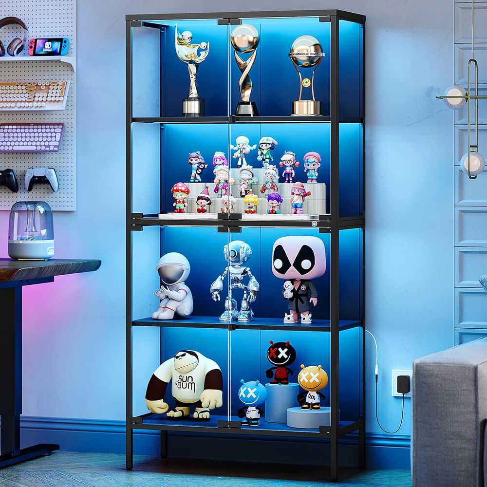 Glass Cabinet Display - 65 LED-Lit Glass Display Cabinet with