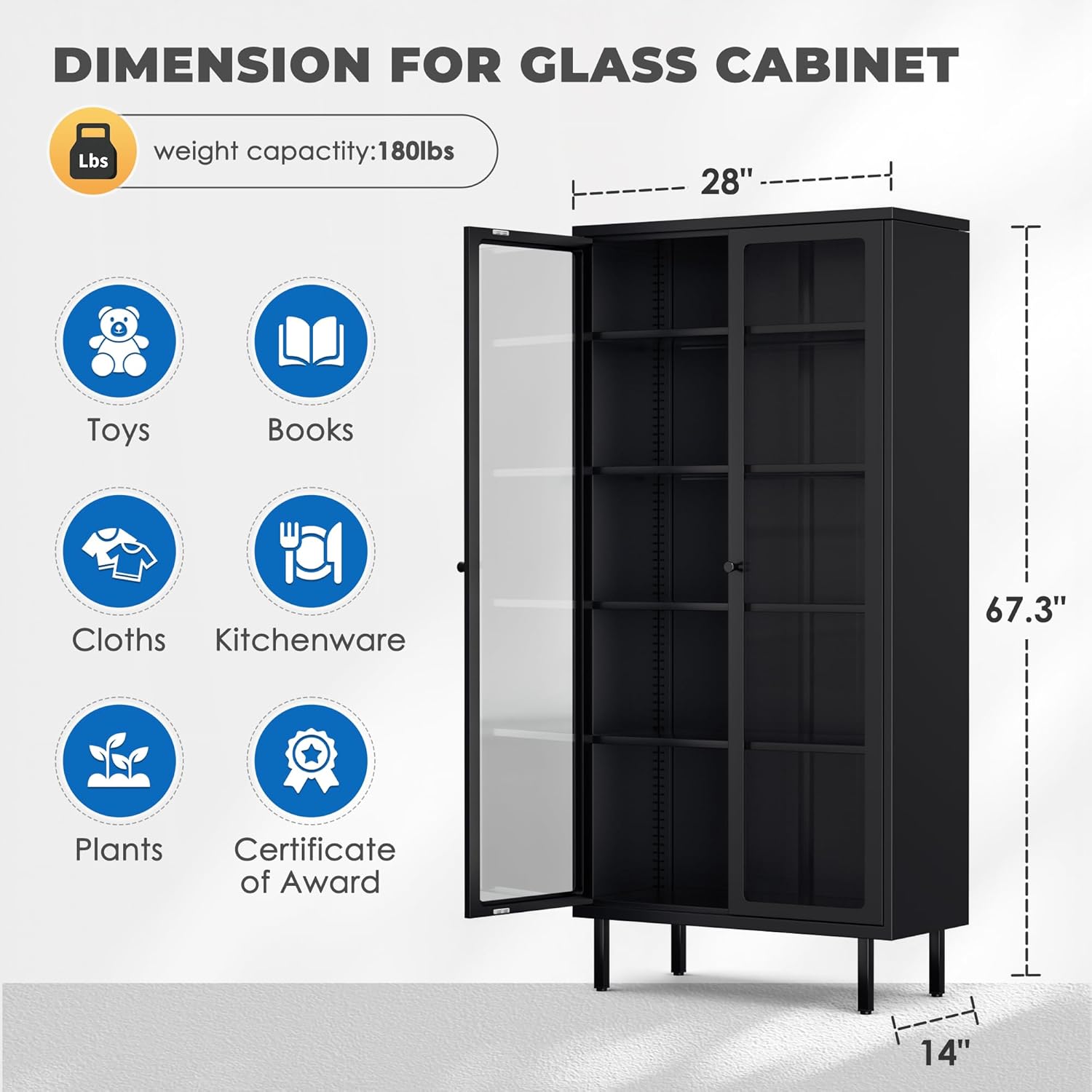 Glass Display Cabinet, Metal C - Glass Cabinet Display のレビューと価格