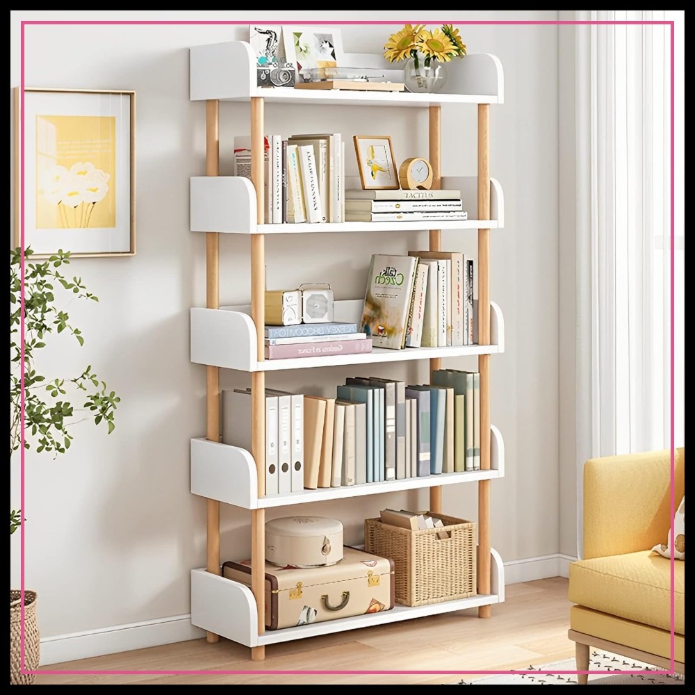 5-Tier Wooden Open Bookcase -  - Glass Cabinet Display のレビューと価格