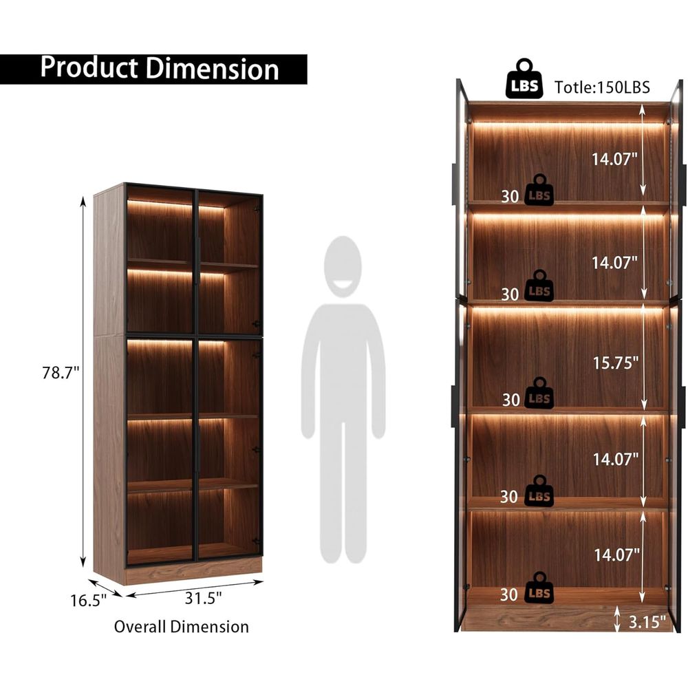 78.7 LED-lit 5-Tier Glass Door - Glass Cabinet Display のレビューと価格