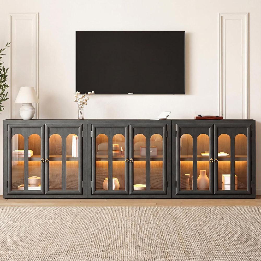3-Piece Black Sideboard Set wi - Glass Cabinet Display のレビューと価格