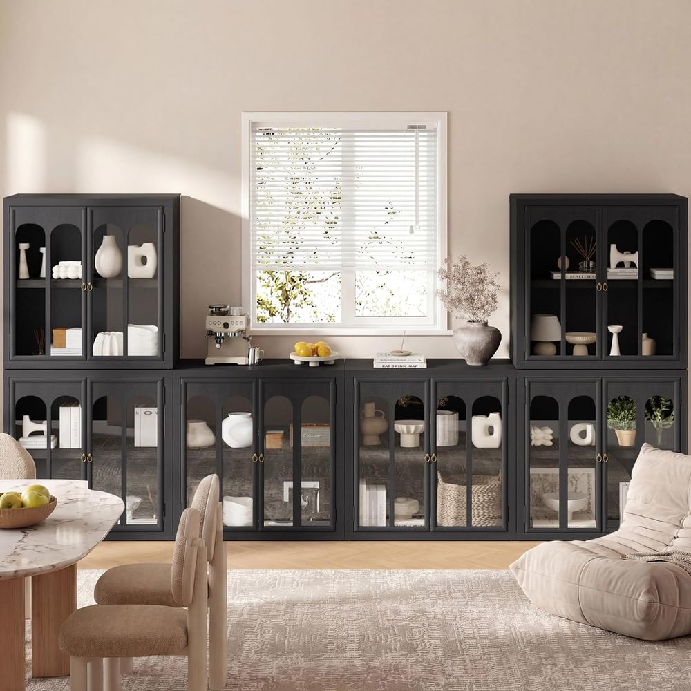 3-Piece Black Sideboard Set wi - Glass Cabinet Display のレビューと価格