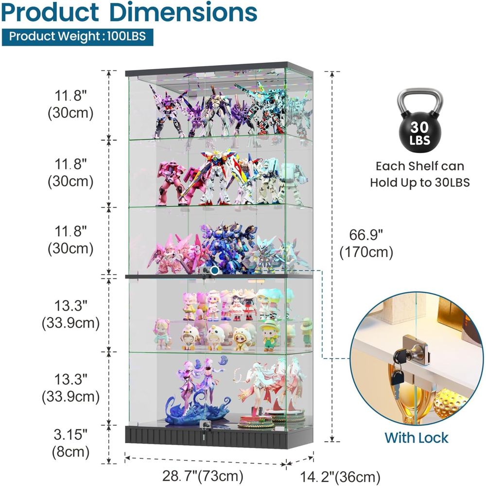LED-Illuminated 5-Tier Lockabl - Glass Cabinet Display のレビューと価格