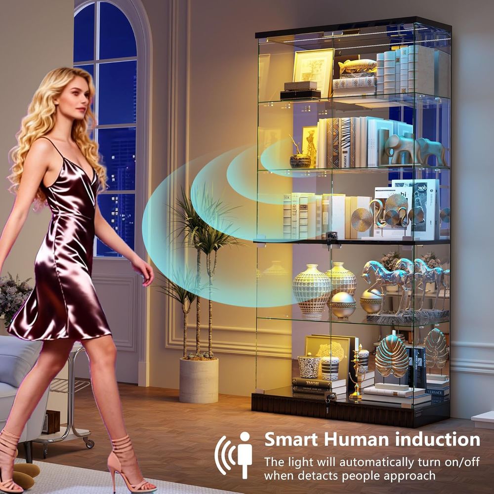LED-Illuminated 5-Tier Lockabl - Glass Cabinet Display のレビューと価格