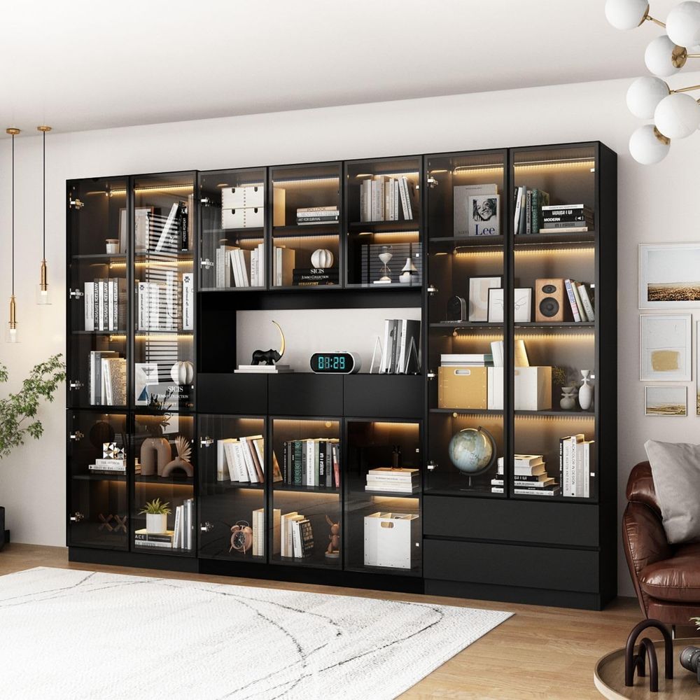 Black 4-Tier Display Cabinet w - Glass Cabinet Display のレビューと価格